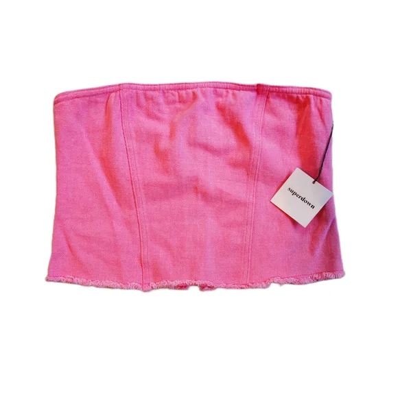NWT SUPERDOWN Revolve Dominique Pink Denim Strapless Tank Size Large - Picture 2 of 4